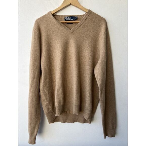 Polo Ralph Lauren Cotton Cashmere V-Neck Sweater Mens 2XL XXL Beige - Picture 5 of 5